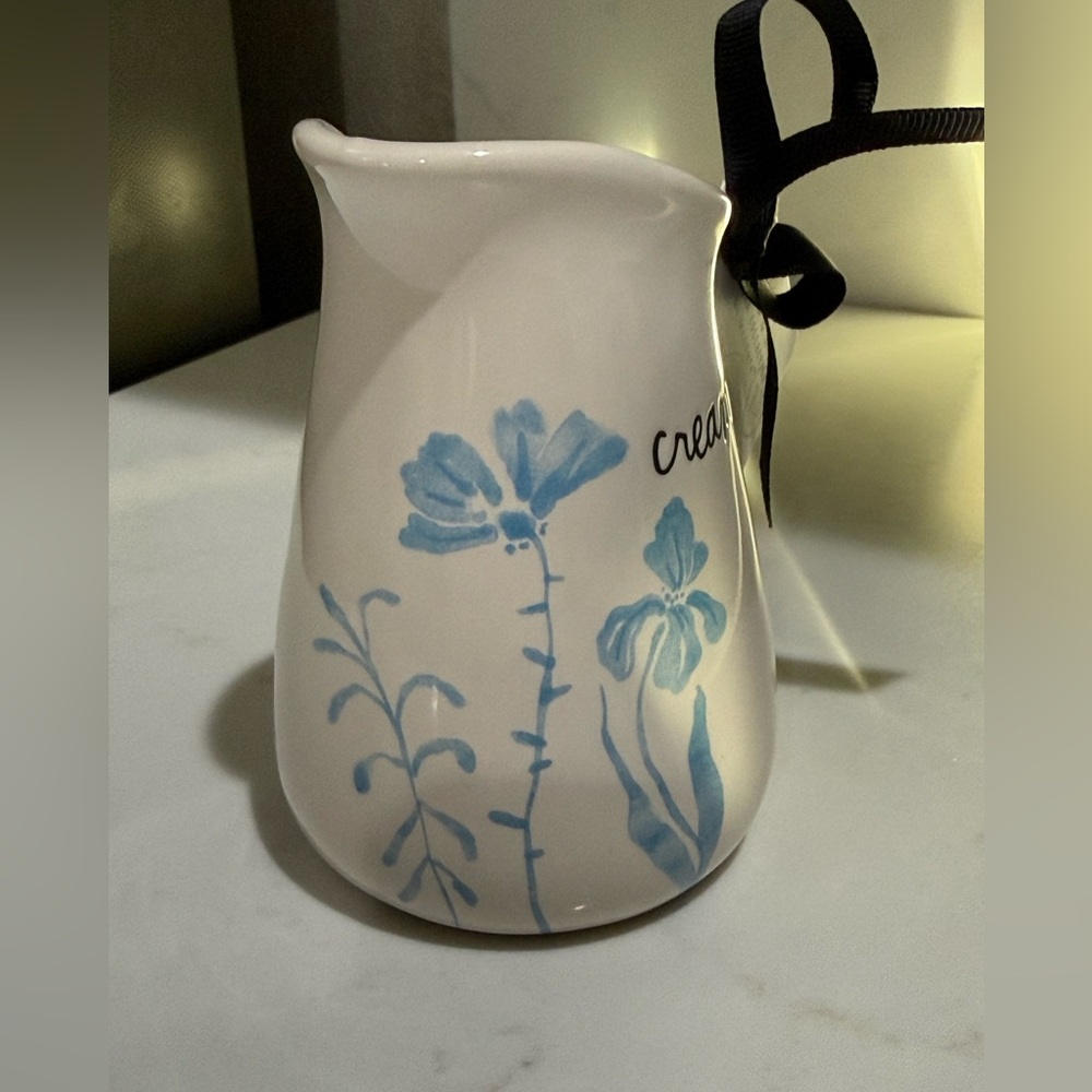 Rae Dunn White Ceramic Creamer with Blue Floral Design- CREAM- NWT - Picture 2 of 6